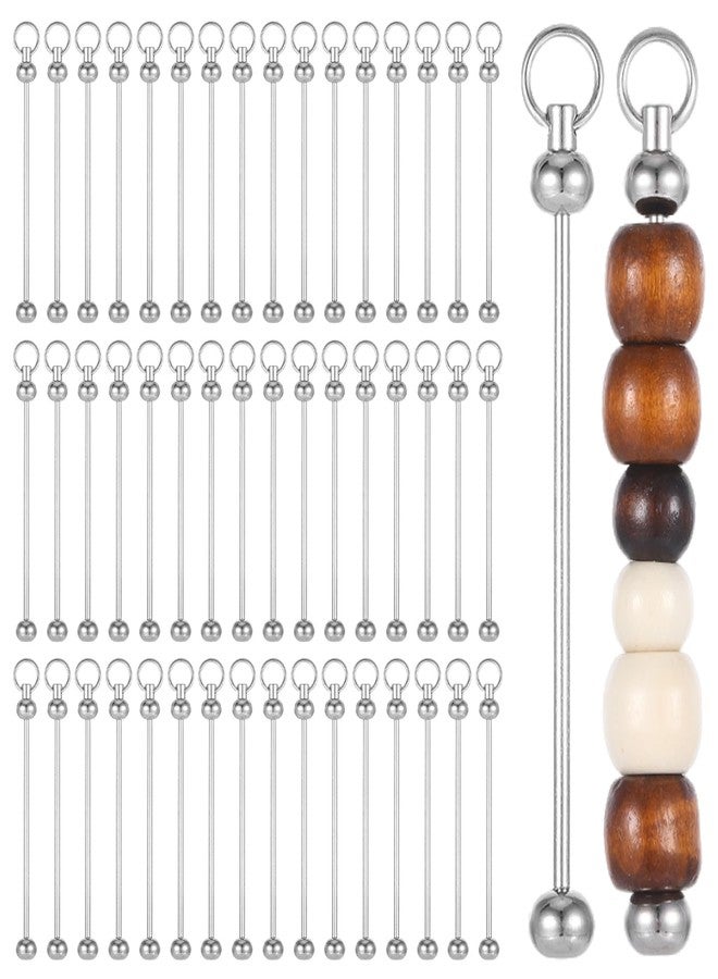 Qiuruoo 50Pcs Beadable Keychain Bar, Blank Beadable Keychain Kit for DIY Delicate Key Chain Charms, School Bag Charms, Handbag Decorations(Silver) - Image 1